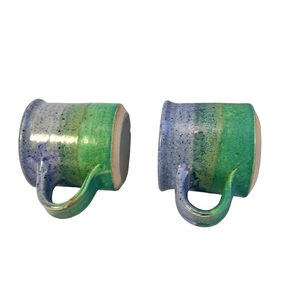 2 Purple Green Speckle Ombré Art Pottery Coffee Cups Mugs Signed Martha 1988 - Picture 11 of 14